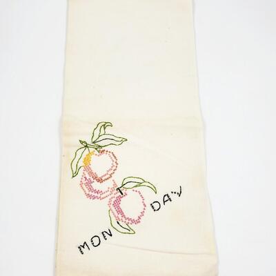 HAND CRAFTED CROSS-STITCHED DAYS OF THE WEEK FRUIT TEA TOWELS