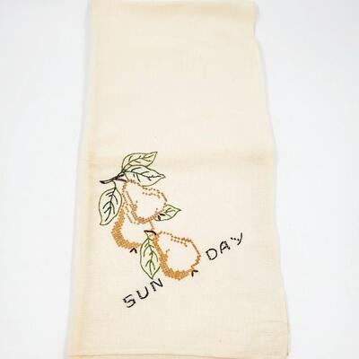HAND CRAFTED CROSS-STITCHED DAYS OF THE WEEK FRUIT TEA TOWELS