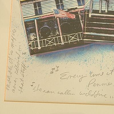 Lot 386U: Charles Lounsberry Signed Framed Artwork :Anchorage Tavern & Lyrics (Jersey Shore Art)