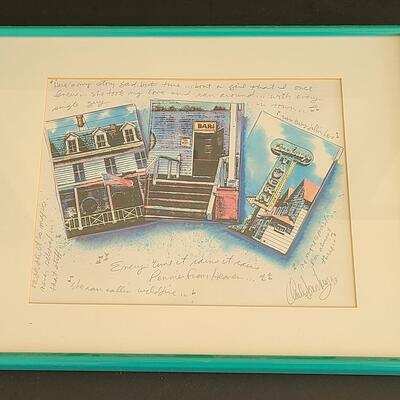 Lot 386U: Charles Lounsberry Signed Framed Artwork :Anchorage Tavern & Lyrics (Jersey Shore Art)