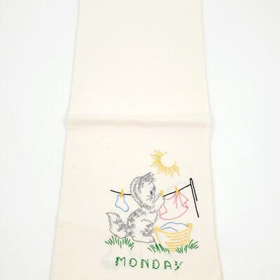 HAND CRAFTED CROSS-STITCHED DAYS OF THE WEEK KITTEN TEA TOWELS