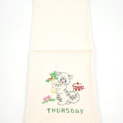 HAND CRAFTED CROSS-STITCHED DAYS OF THE WEEK KITTEN TEA TOWELS
