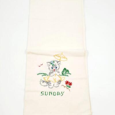 HAND CRAFTED CROSS-STITCHED DAYS OF THE WEEK KITTEN TEA TOWELS