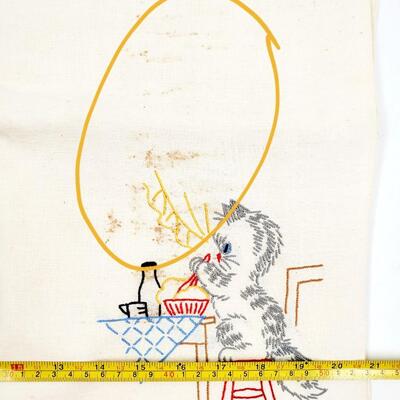 HAND CRAFTED CROSS-STITCHED DAYS OF THE WEEK KITTEN TEA TOWELS