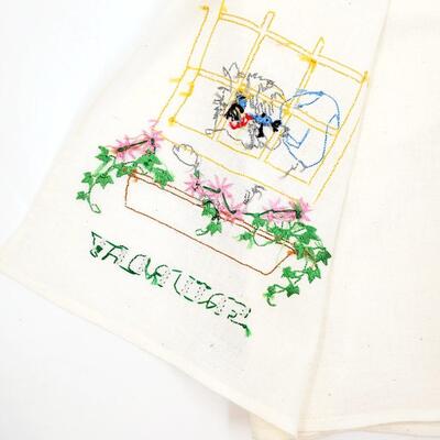 HAND CRAFTED CROSS-STITCHED DAYS OF THE WEEK KITTEN TEA TOWELS