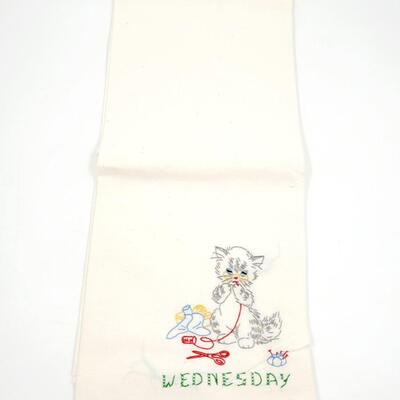 HAND CRAFTED CROSS-STITCHED DAYS OF THE WEEK KITTEN TEA TOWELS
