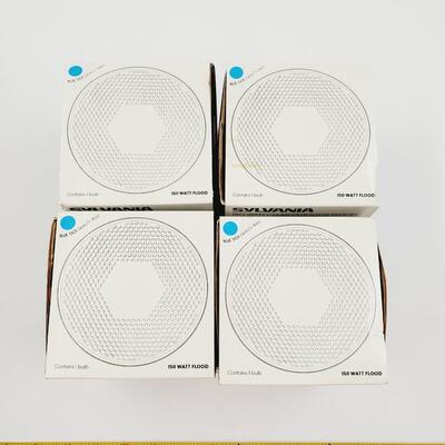 SYLVANIA 150 WATT CLEAR OUTDOOR FLOOD LAMPS WITH ORIGINAL BOX BUNLDE OF 4