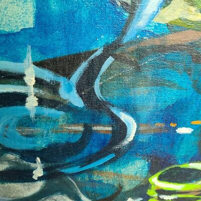 Lot 420U: Vintage "Bottles Up" Painting on Canvas (MCM pop of color)