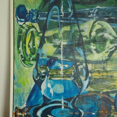 Lot 420U: Vintage "Bottles Up" Painting on Canvas (MCM pop of color)
