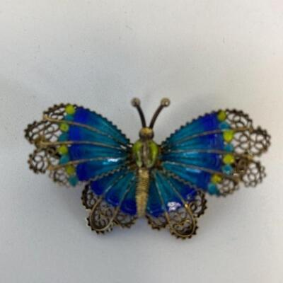 Lot J12 - Silver enameled fillagree Butterfly brooch. 1 3/4â€ wide