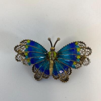 Lot J12 - Silver enameled fillagree Butterfly brooch. 1 3/4â€ wide