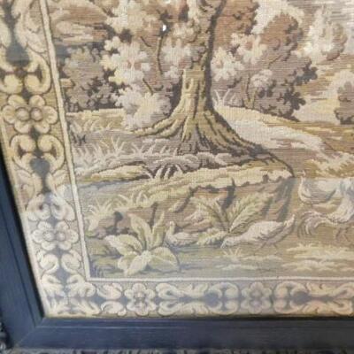 19th Century Victorian Tapestry set in Black Frame with Gilded Edges