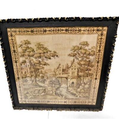 19th Century Victorian Tapestry set in Black Frame with Gilded Edges