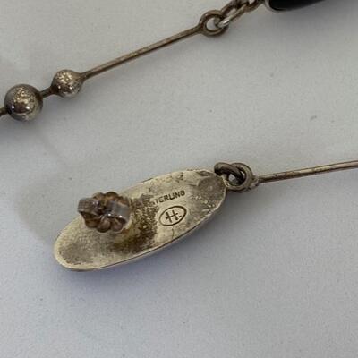 Lot J17 - Sterling silver and black onyx pierced dangle earrings