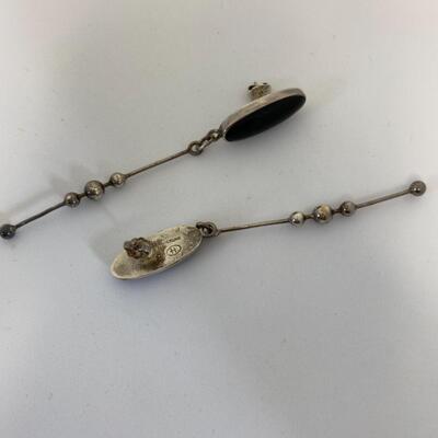 Lot J17 - Sterling silver and black onyx pierced dangle earrings