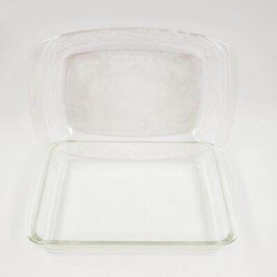 PYREX AND UNBRANDED FLORAL CLEAR BAKING DISHES 