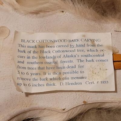 Lot 511: Handcarved Alaskan Black Cottonwood Bark Carving by DAVE HENDREN with Reindeer & Other Real Fur