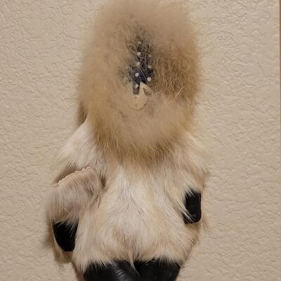 Lot 511: Handcarved Alaskan Black Cottonwood Bark Carving by DAVE HENDREN with Reindeer & Other Real Fur