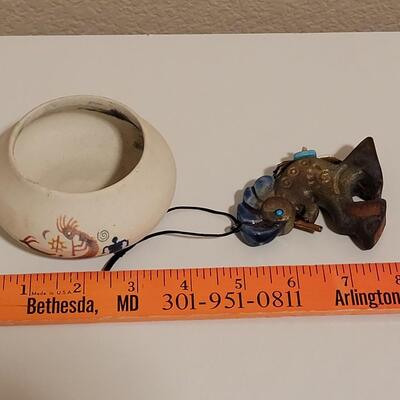 Lot 516: Ceramic Vessel and Kokopelli Ornament 