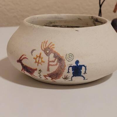 Lot 516: Ceramic Vessel and Kokopelli Ornament 