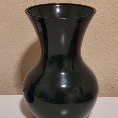 Lot 519: Blue Glass Vase, Clear Glass Container and Green Plastic Vase