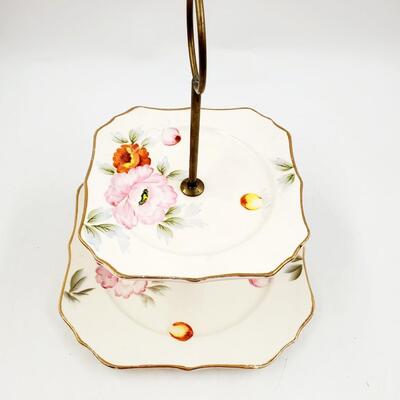 VINTAGE TWO TIERED CERAMIC PLATE SERVING TRAY HAND PAINTED IN JAPAN