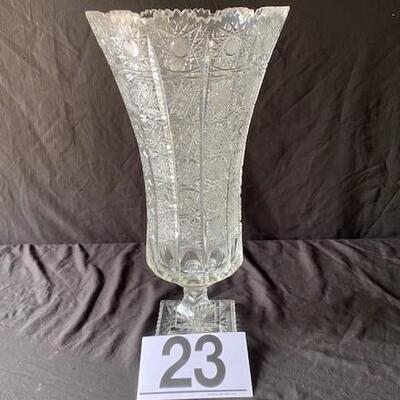 LOT#P23: Tall Cut Glass Vase