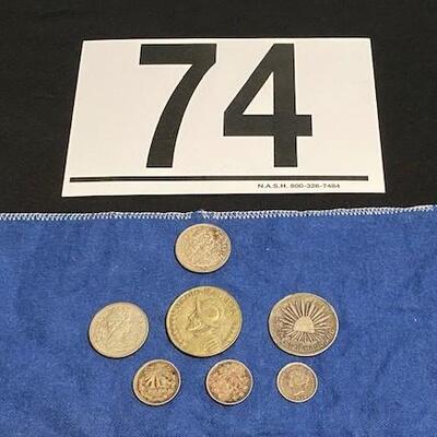 LOT#C74: 7 Silver Foreign Coins Lot