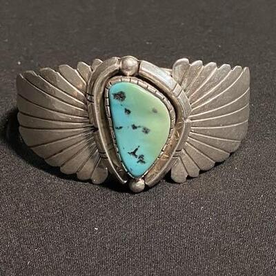 LOT#R78: Wilson Padilla Marked Sterling & Turquoise Bracelet [38g]