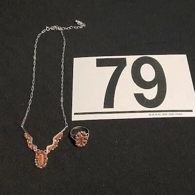 LOT#R79: Bernice Bonney Marked Sterling Necklace & Ring Set