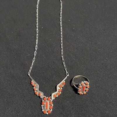 LOT#R79: Bernice Bonney Marked Sterling Necklace & Ring Set