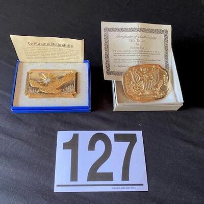 LOT#E127: Pair of 24K Gold Plated Belt Buckles