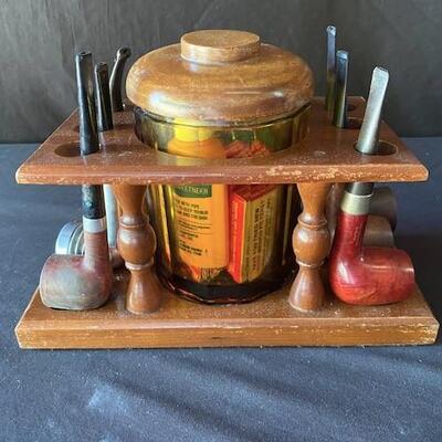 LOT#E152: Pipe Stand & Humidor with Six Pipes Lot #1