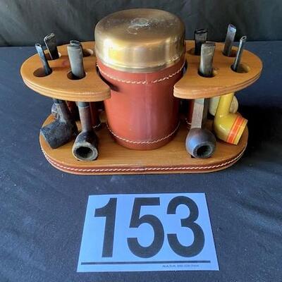 LOT#E153: Pipe Stand & Humidor with Eight Pipes Lot #2