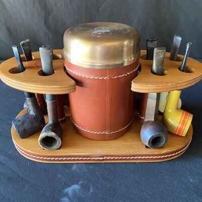 LOT#E153: Pipe Stand & Humidor with Eight Pipes Lot #2
