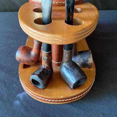 LOT#E153: Pipe Stand & Humidor with Eight Pipes Lot #2