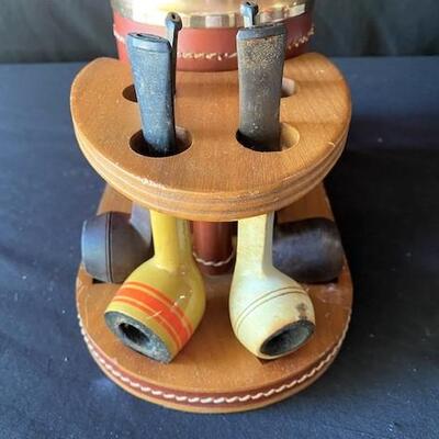 LOT#E153: Pipe Stand & Humidor with Eight Pipes Lot #2