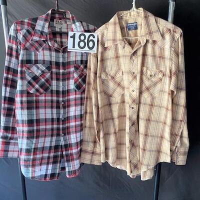 LOT#E186: Ely Cattleman Vintage Flannel Shirt & Wrangler Shirt