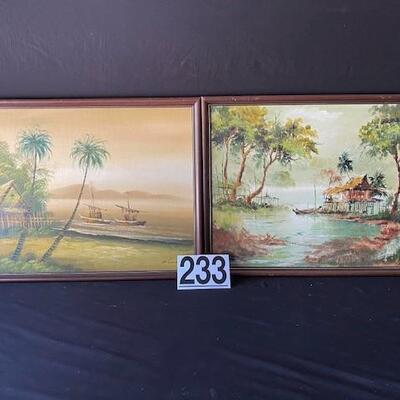 LOT#G233: Illegible Signed Asian Oils on Canvas