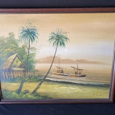 LOT#G233: Illegible Signed Asian Oils on Canvas