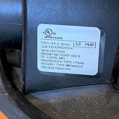 LOT#G237: Rigid 12gal Shop Vac with Attachments