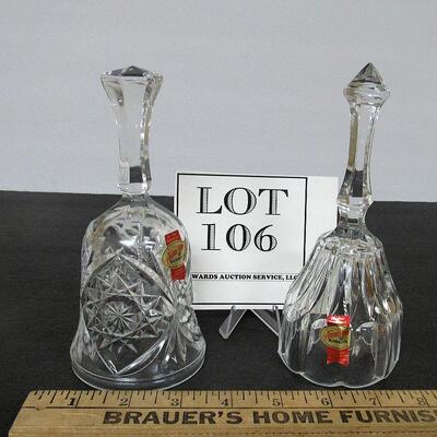 2 Vintage Lead Crystal Glass Bells, Anna Hutte, West Germany
