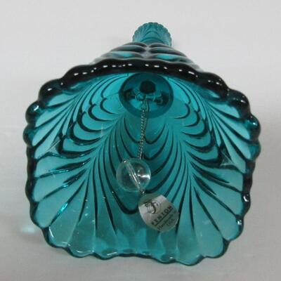 Vintage Fenton Teal Glass Bell, Drapery Patter, Label Inside