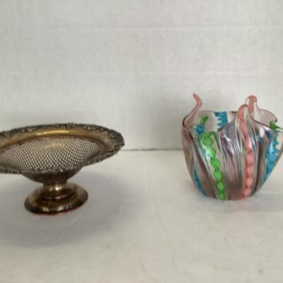 398. Millefiori Handkerchief Bowl & Reticulated Plated Pedestal Bowl