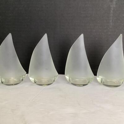 400. Four Frosted Sailboat Votives 