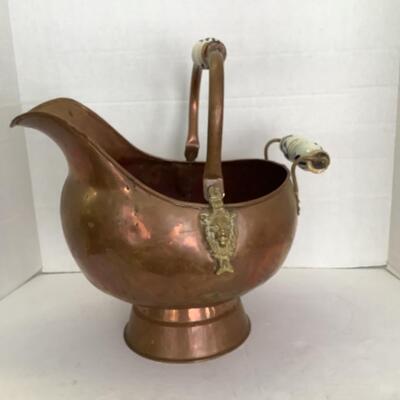 401  Copper Coal Scuttle with Porcelain Handle 