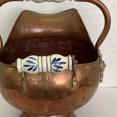 401  Copper Coal Scuttle with Porcelain Handle 