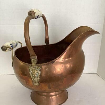 401  Copper Coal Scuttle with Porcelain Handle 