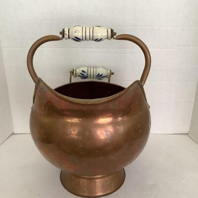 401  Copper Coal Scuttle with Porcelain Handle 