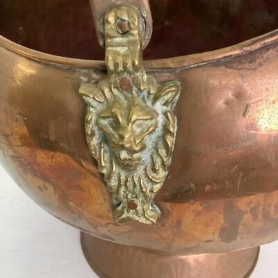 401  Copper Coal Scuttle with Porcelain Handle 